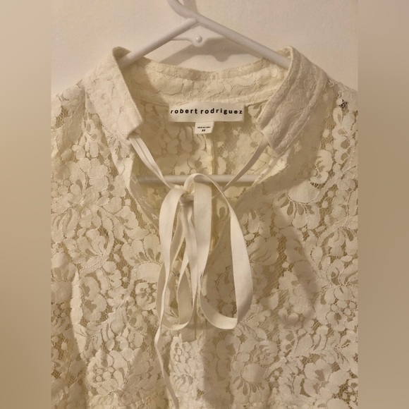 Robert Rodriguez Ivory Lace Tie-Neck Long Bell Sleeve Boho off White Blouse xs - Picture 2 of 11